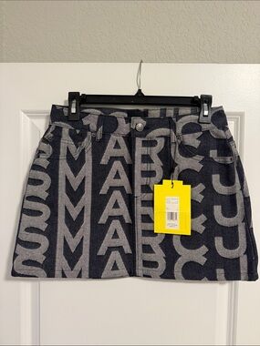 Marc Jacobs Navy and Light Gray Logo Jacquard Mini Skirt